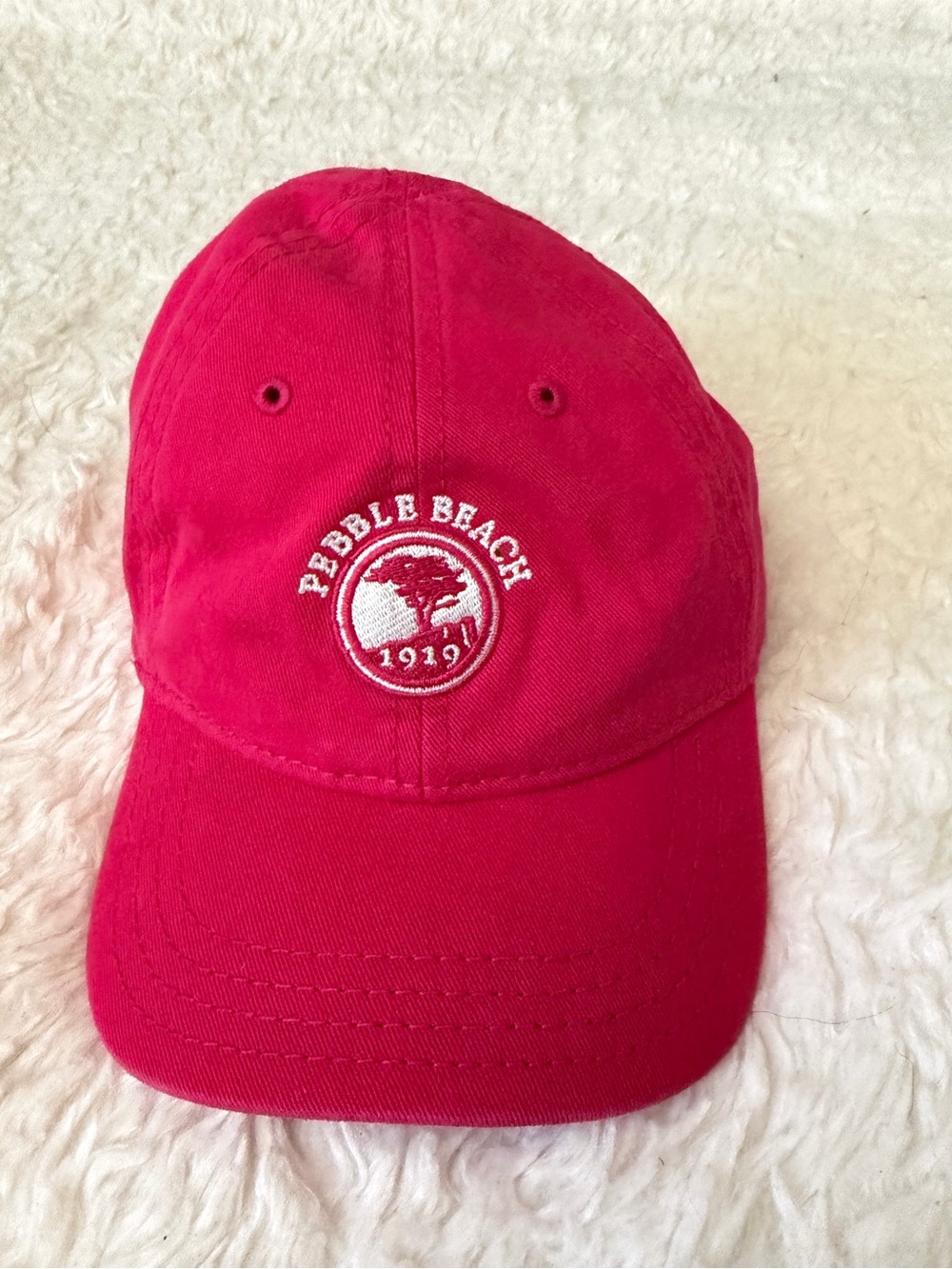 5 for $25! Pebble Beach Pink Kids Baseball Cap with White Logo